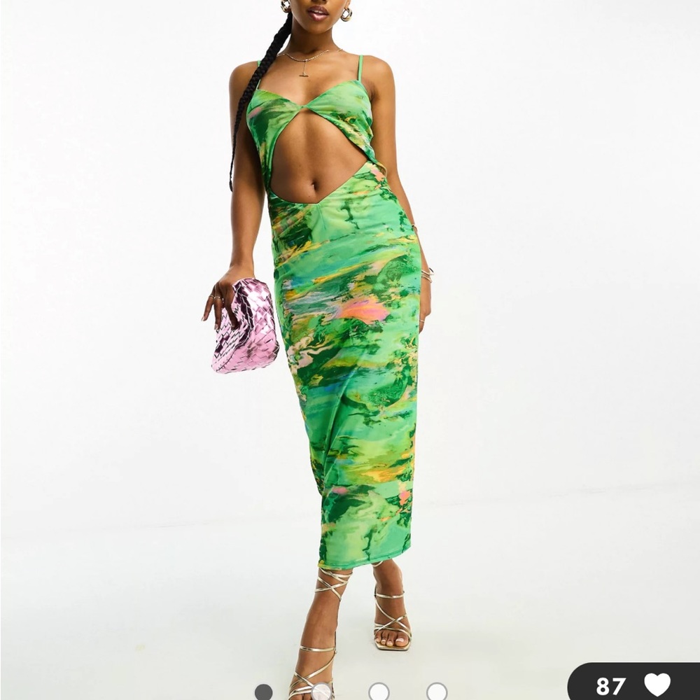 NWT AFRM Keefa key hole midi dress in green